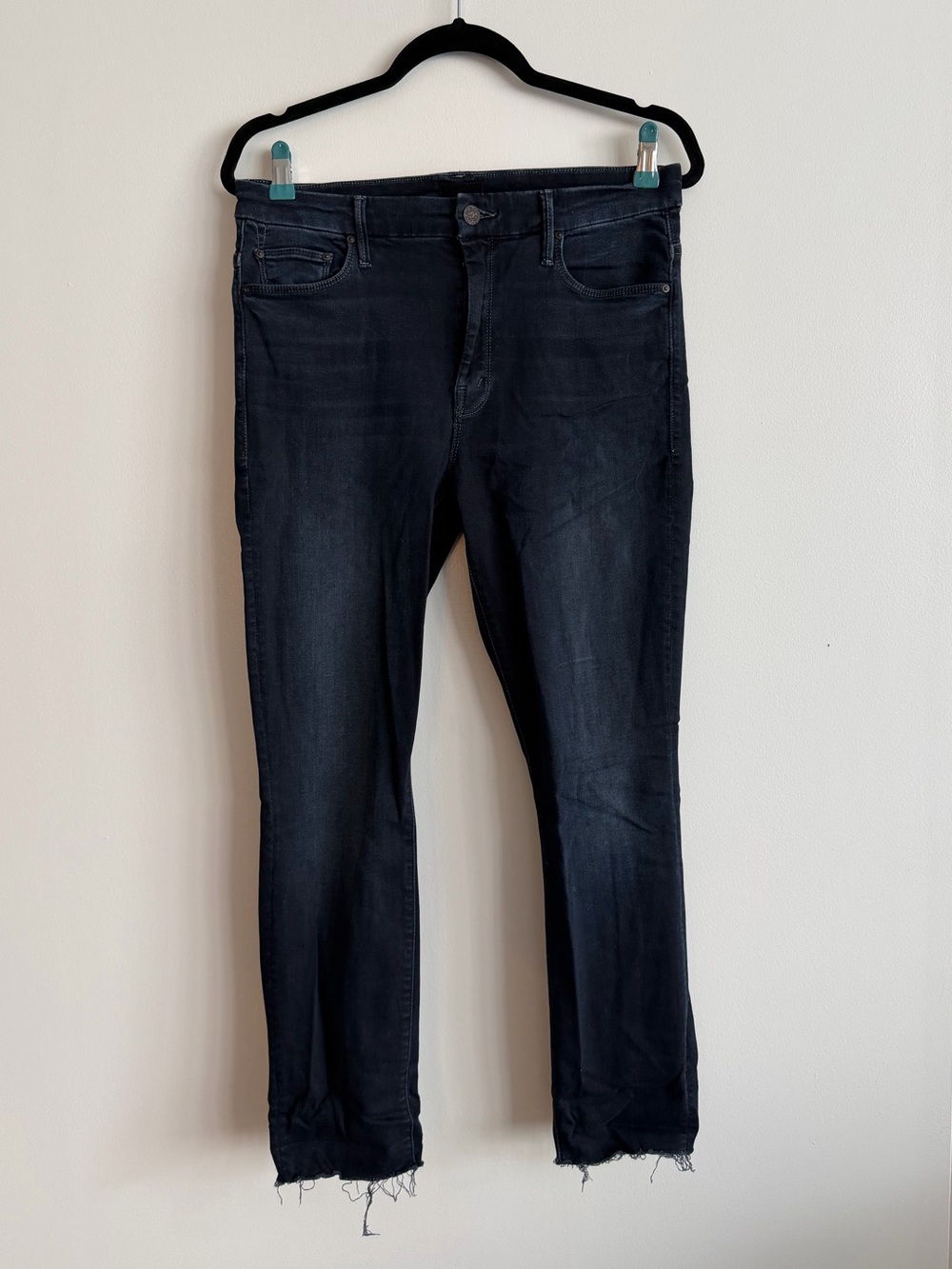 MOTHER Skinny Jeans High Waisted Looker Ankle Fray in Dark Blue Last Call